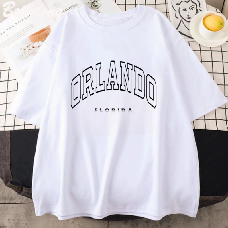 Baju Wanita Pria Dewasa ORLANDO FLORIDA Tulisan Lengkung