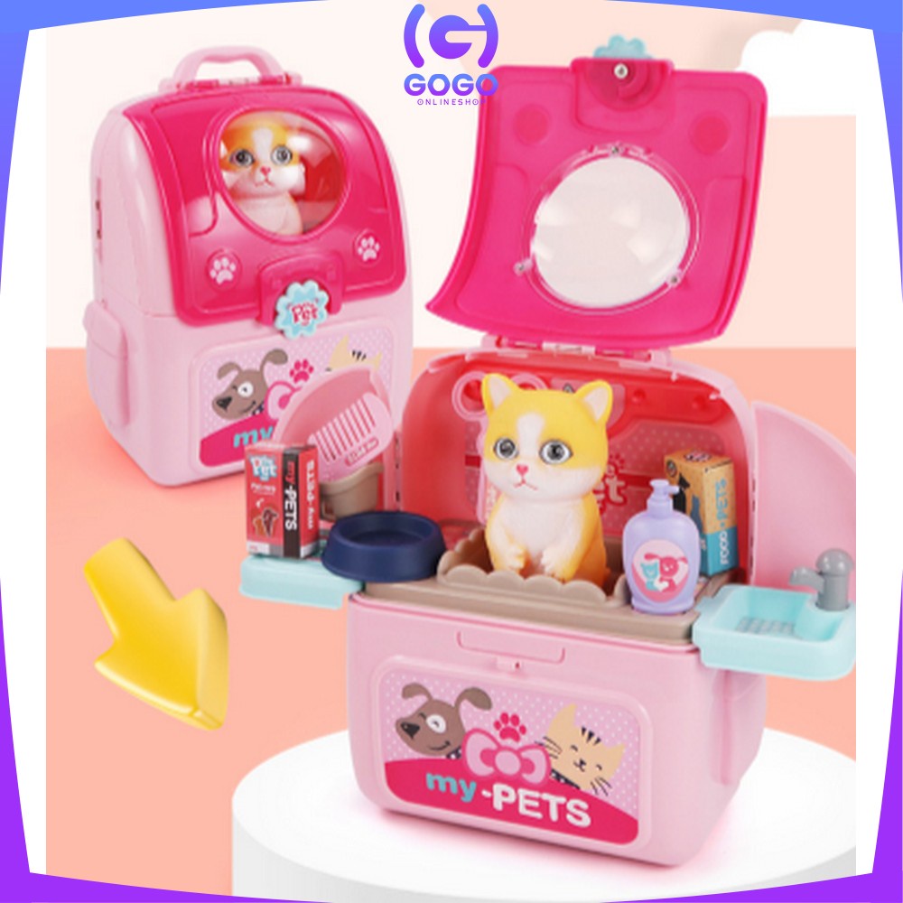 GOGO-M292-M293 Mainan Koper Backpack Set Maenan Anak Tas Ransel Pet Simulasi Kucing dan Anjing Make Up Set Pet Back Pack