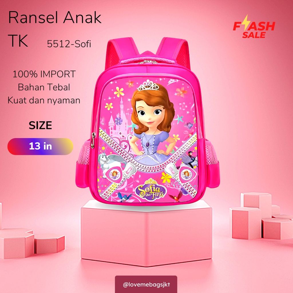 LMB Tas Anak Perempuan TK Import Karakter Lucu Bagian Depan Timbul 6D Bahan Nilon Kualitas Premium Tebal