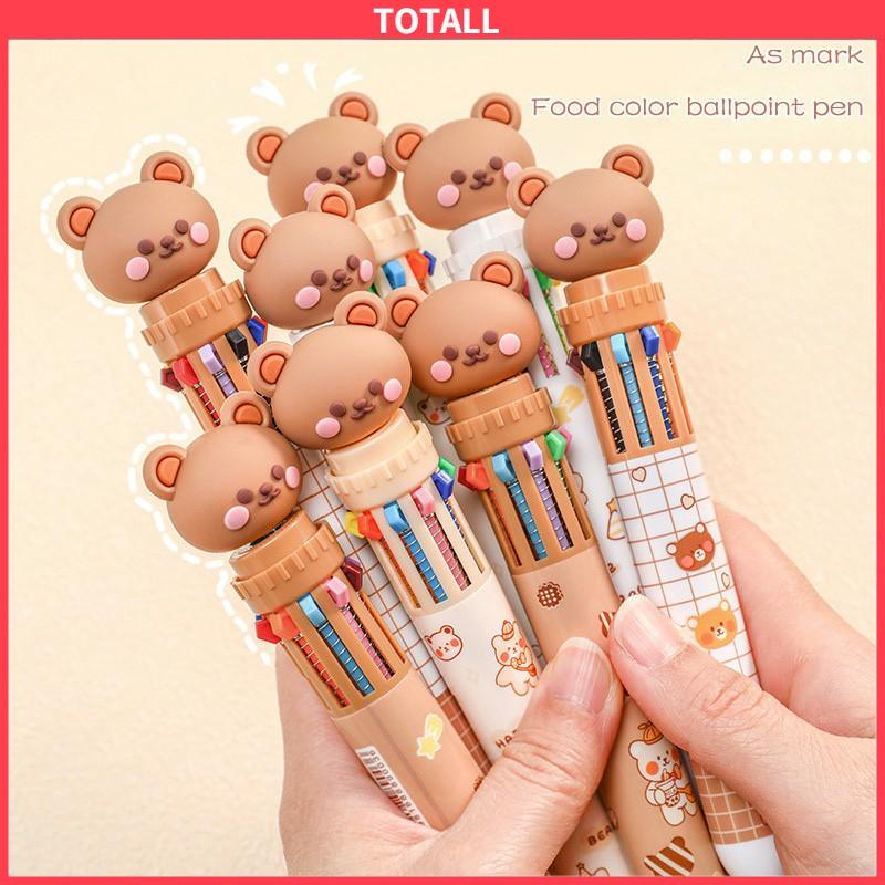 COD 1pc Pulpen Mekanik 10 Warna Warni Rectractable Pen Color Motif Kartun Lucu Bear Grid Kotak Aesthetic Bolpoin Alat Tulis Sekolah-Totall