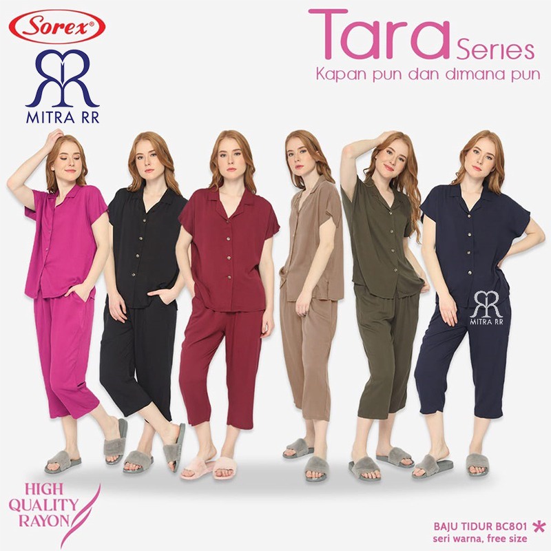 Baju Tidur Set Atasan + Celana / Tara Series Rayon Premium Piyama Freesize Sorex 801