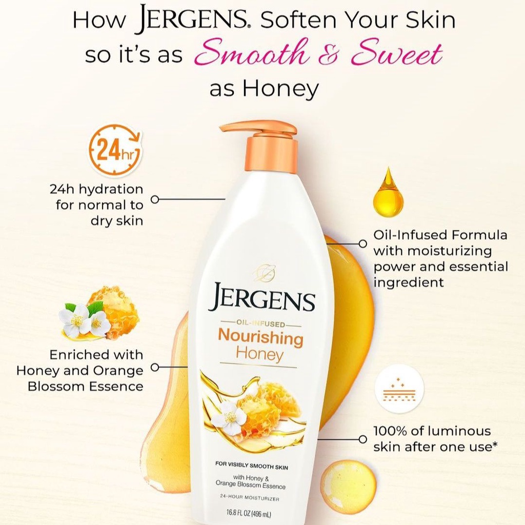 ★ BB ★ Jergens Moisturizer Body Lotion 621ml - 496ml | Soothing Aloe Refreshing - Nourishing Honey