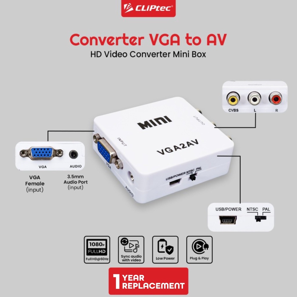 Converter CLIPtec Mini Box CL-CV VR VGA TO AV FHD 1080P