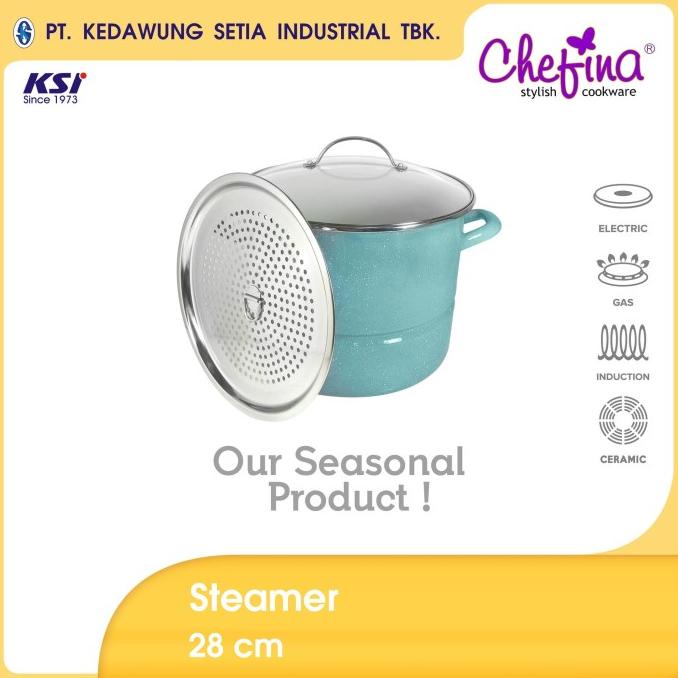 Chefina Panci Enamel Steamer Turquoise White Speckles 28 cm