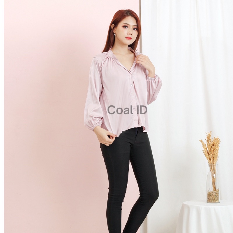 ANNA Blouse Atasan Satin Silk Kemeja Oversize Wanita