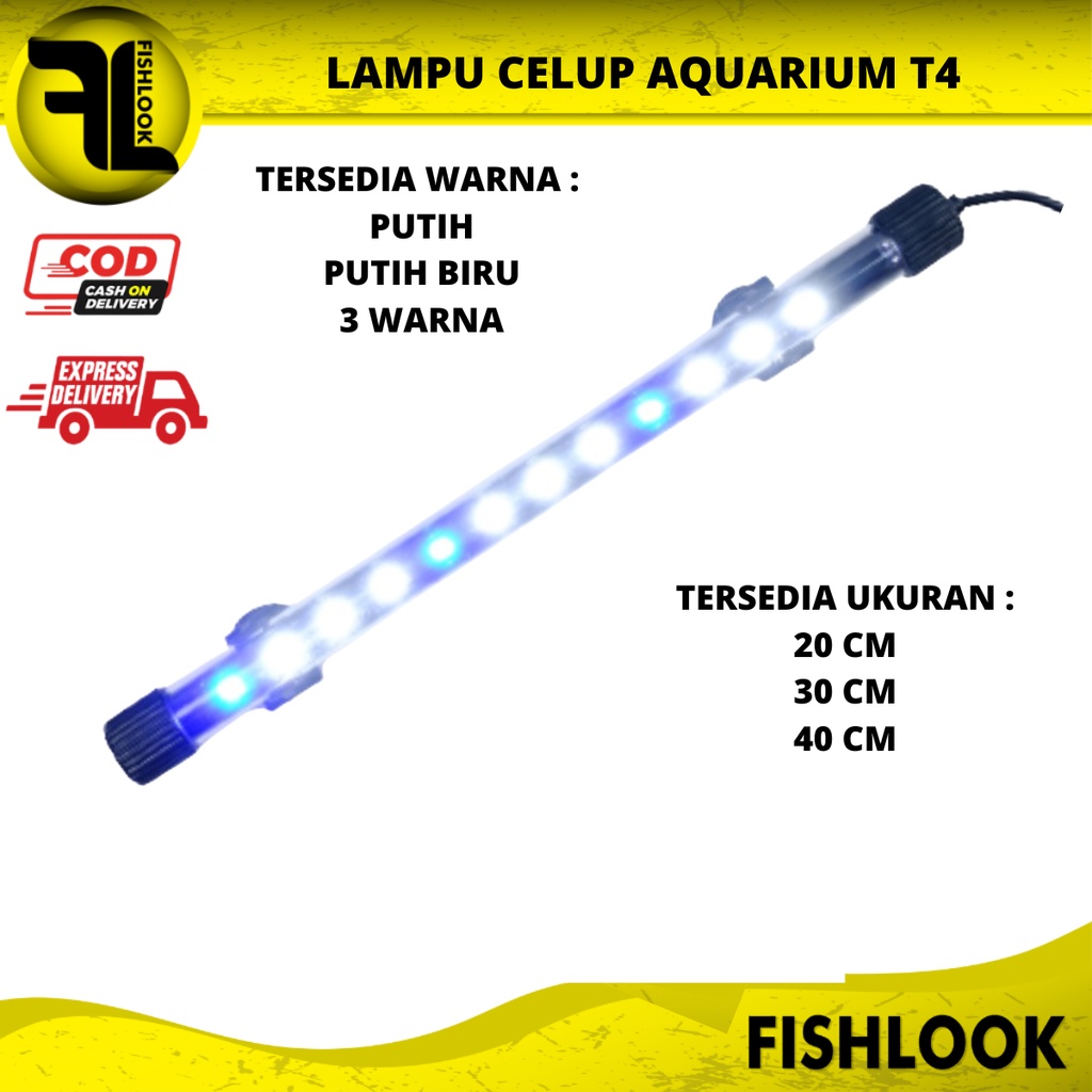 LAMPU CELUP LED AQUASCAPE AQUARIUM T4 20-60CM PUTIH BIRU 3 WARNA DALAM AIR TERBAIK