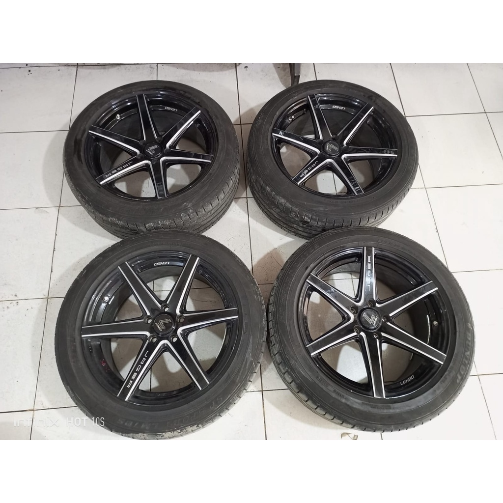 Velg Bekas Mobil Type LENSO R18 Hole 5X114,3 ET35 B/P + Ban DUNLOP 235 50 R18 Untuk Mobil Rush Terio