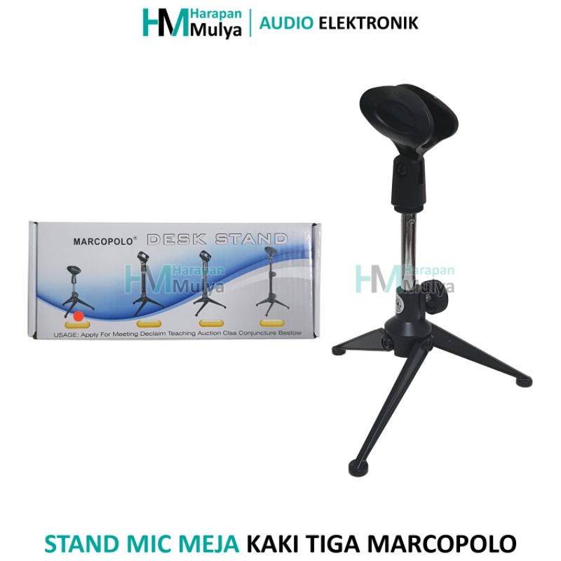 Marcopolo Stand Mic Tiang Dudukan Microphone Meja Rapat Podium Kaki Tiga + Bonus Holder Mik