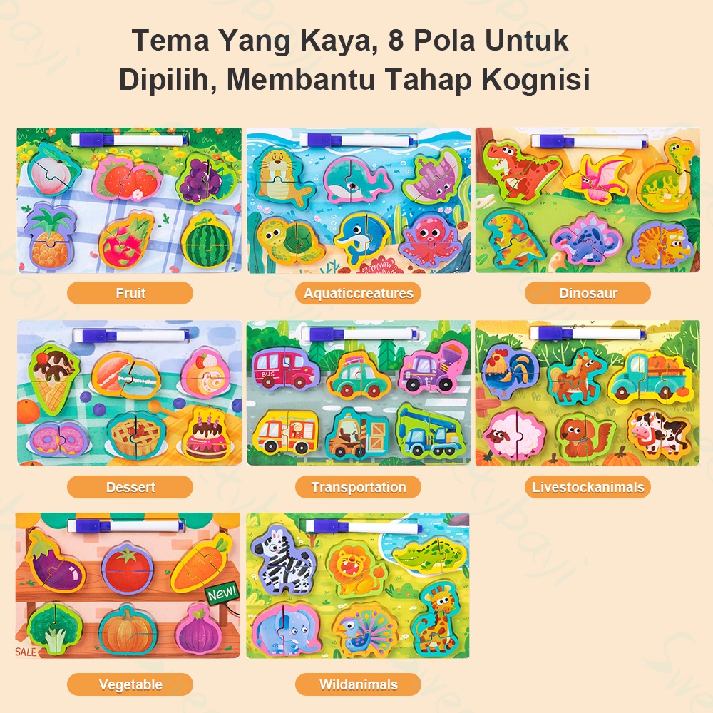 Sweetybayi 2in1 Puzzle kayu mainan edukasi Kartun Jigsaw Puzzle 3d wooden toys