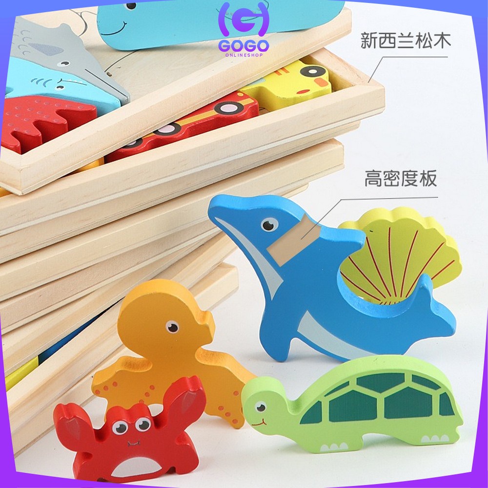 GOGO-M177 Mainan Puzzle 3D Wooden Toys Puzzle Kayu Mainan Edukasi Anak Jigsaw Puzzle Cocokkan Bentuk