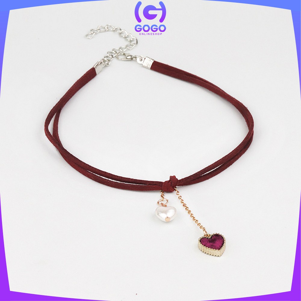GOGO-K126 Kalung Choker Necklace Wanita Bentuk Love Mutiara Korean Style / Kalung Aksen Mutiara Aksesoris Wanita Import