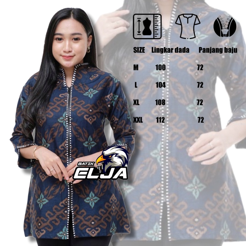 Baju Batik Wanita Lengan Panjang Modern Seragam Kerja Kantor Bahan Katun Primisima Halus Motif Modern Prabuseno Blouse