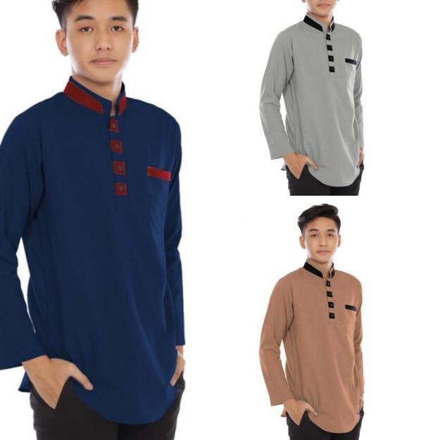 Baju koko pria lengan panjang Akhtar / baju muslim pria M L XL XXL - M, NAVY