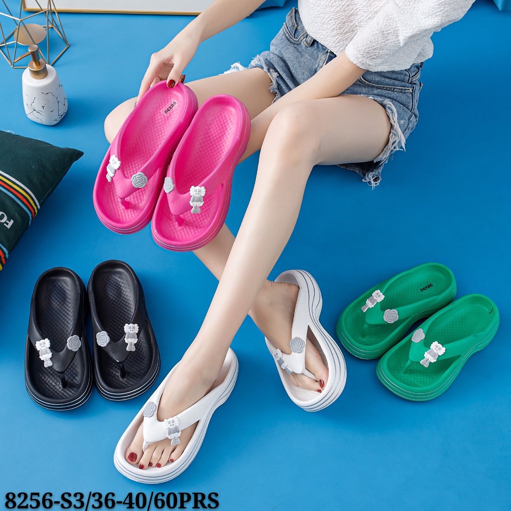 EVA Sandal Jepit Wanita Karet Spons Ringan Import Empuk Elastis Tebal Rubber Non-Slip Motif KAWS 8256