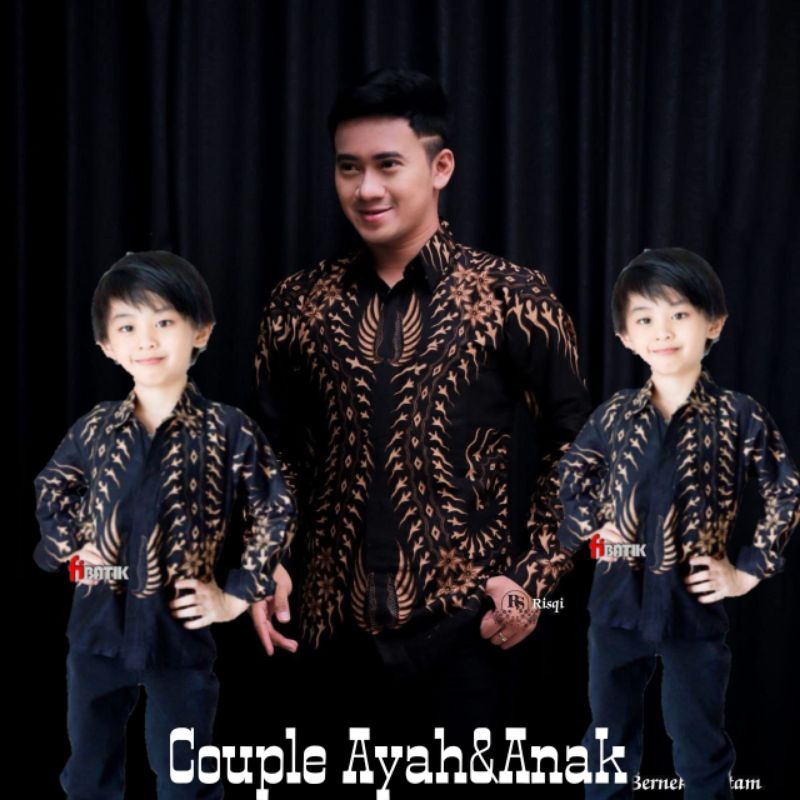 Couple Batik Ayah Dan Anak Laki-laki // Kemeja Batik Pria Dewasa Dan Anak Cowok Motif Barnekel  Warna Hitam Motif barnekel hitam size M L XL XXL 3L 4L 5L