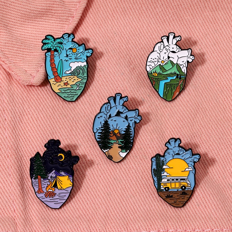 Kreatif Jantung Enamel Pin Kartun Jantung Bros Lencana Kerah Pin Perhiasan Luar Ruangan Lencana Hadiah Untuk Teman