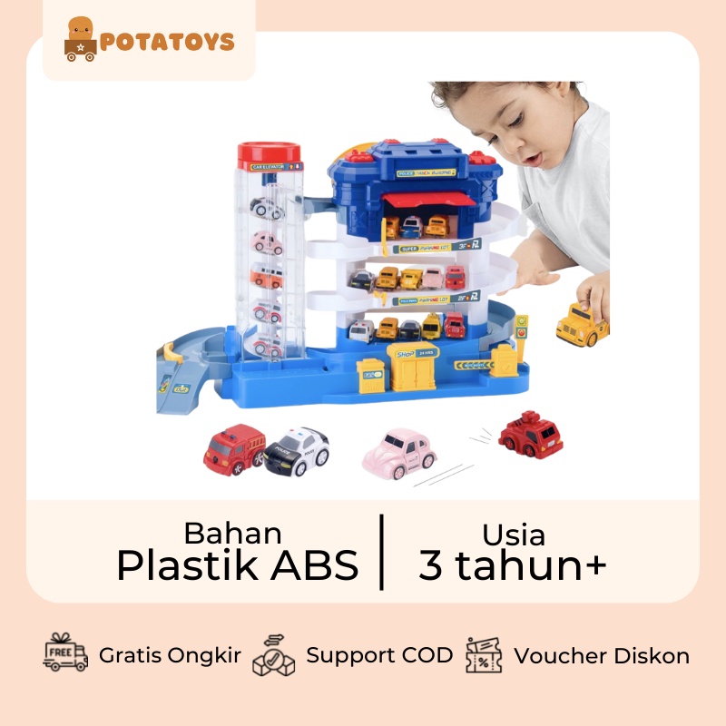 [ Potatoys ] Mainan Anak City Parking Lot 3 Tingkat / City Parking Lot 3 Tingkat Parkir Mobil Auto Vehicle Building Car Helikopter Lift Gedung Parkir Mobil Mobilan