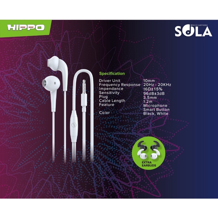 Hippo Earphone Sola Super Bass Jack 3.5 mm Wired Handsfree Android Original Earbuds Headset