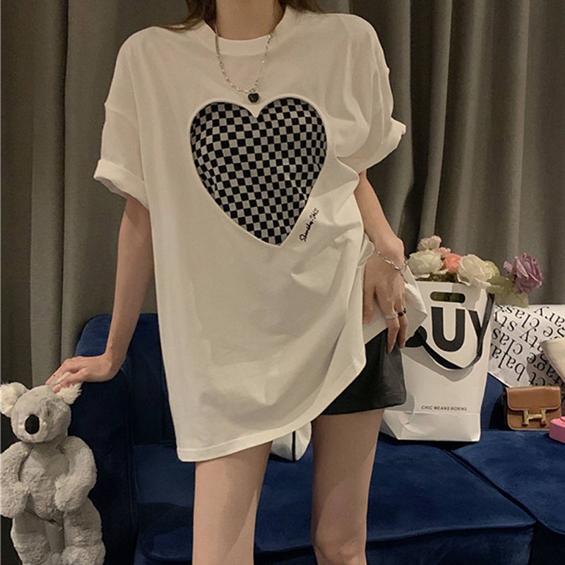 Love hollowed-out long T-shirt women's summer loose and thin short-sleeved design long half-sleeved