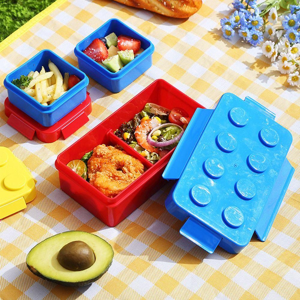Preva Blok Bangunan Splicing Kotak Makan Persegi Panjang Grid Microwavable Portable Wadah Makanan Untuk Anak Kotak Buah