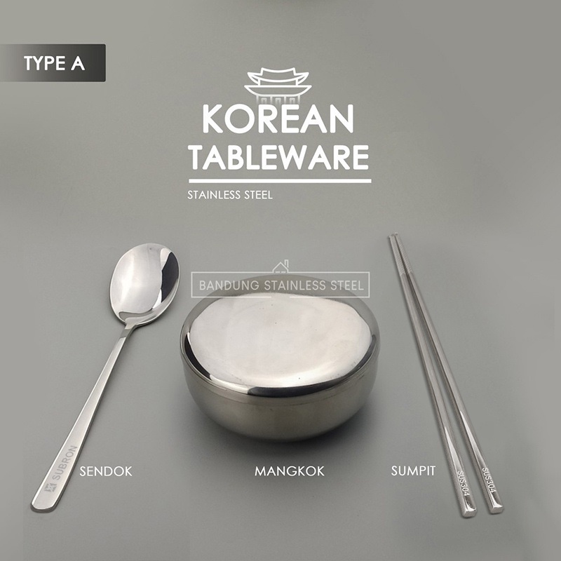 Korean Set Mangkuk Nasi Sup Korean Ricebowl, Sendok dan Sumpit Cangkir Korea Stainless / Korean Set Murah