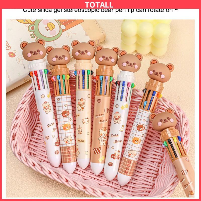 COD 1pc Pulpen Mekanik 10 Warna Warni Rectractable Pen Color Motif Kartun Lucu Bear Grid Kotak Aesthetic Bolpoin Alat Tulis Sekolah-Totall