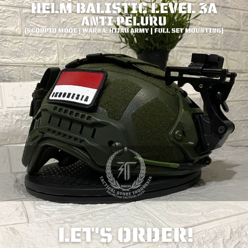 Helm Balistic Level 3 A Scorpio Mode Full Set dilengkapi mounting senter + senter + mounting nvg