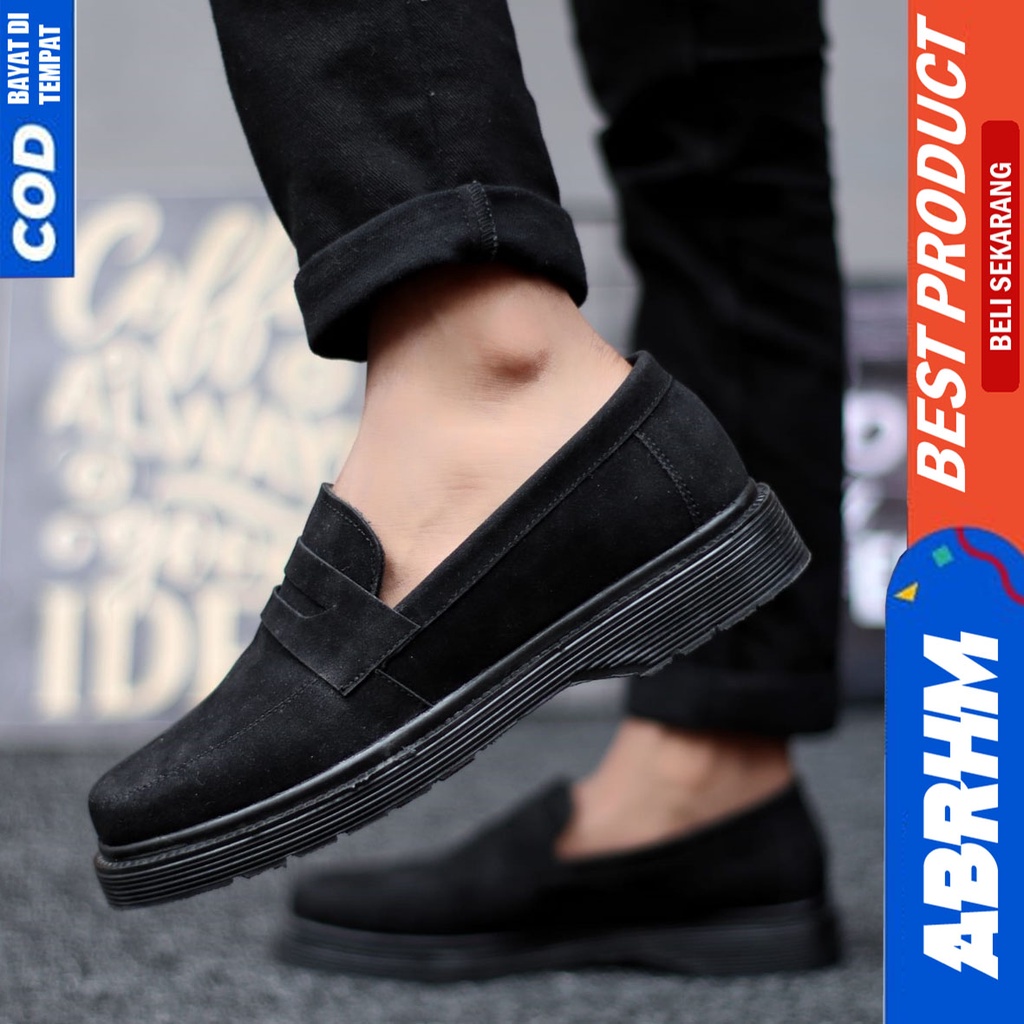 ABRHM Sepatu Loafers Pantofel Formal Docmart Kerja Pria Hitam