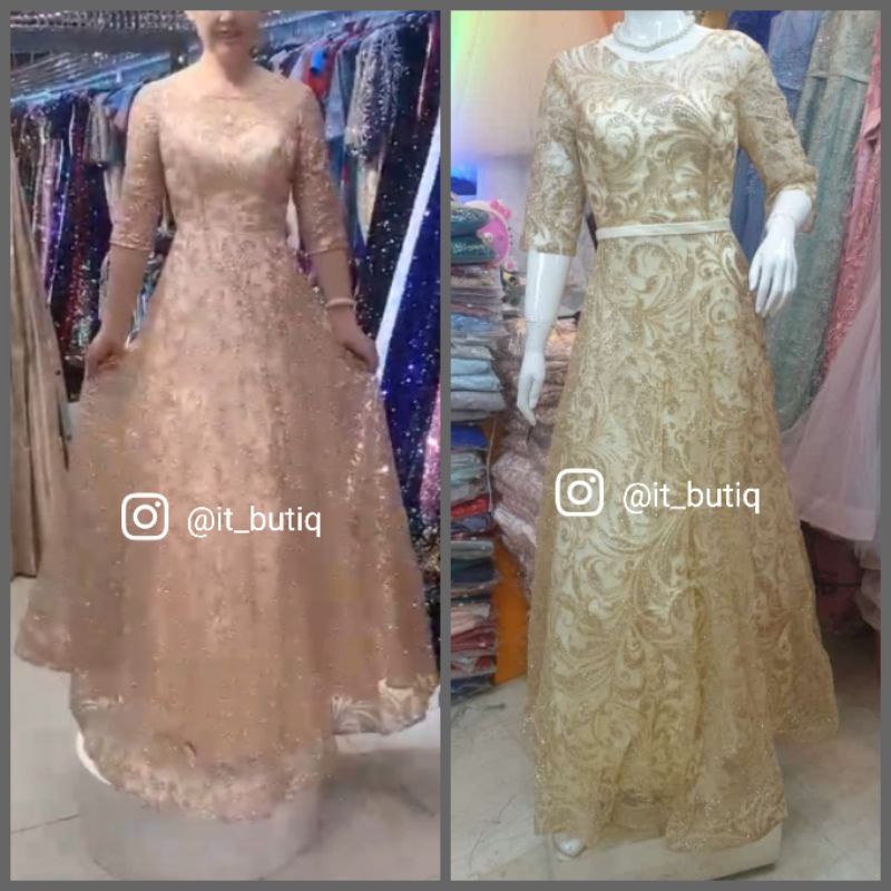 Longdress GOLD rose gold - gaun pesta big size - dress bridal prewedding fio10