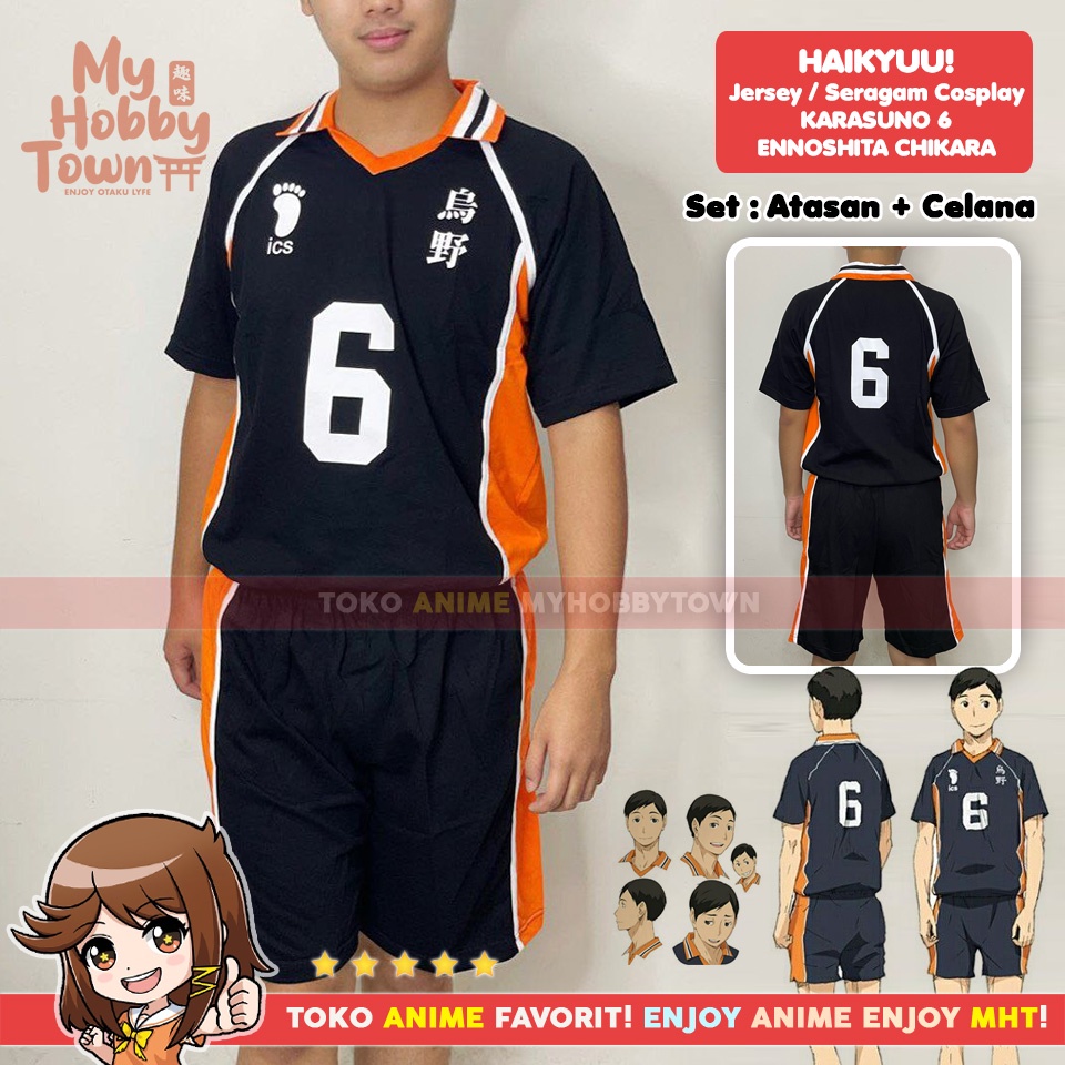 Kostum Jersey Karasuno No. 6 Chikara Ennoshita Haikyuu Cosplay