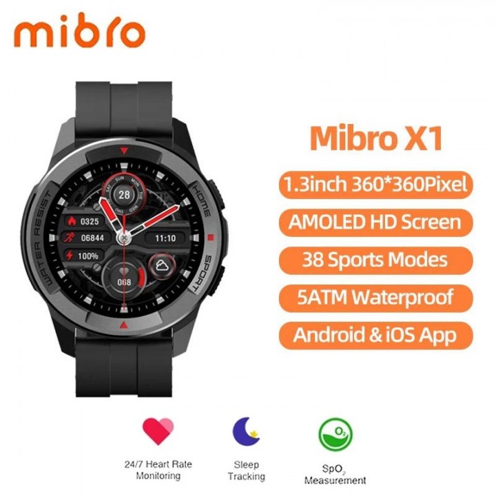 PS6185 MIBRO X1 Smartwatch - 5ATM Waterproof Sporty AMOLED 1.3-inch Screen
