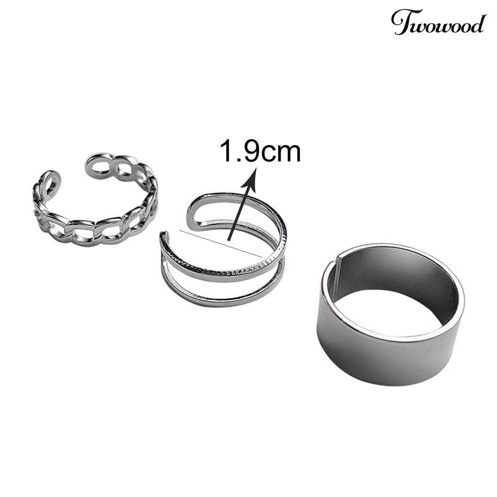 3pcs / Set Cincin Model Terbuka Bahan Alloy Gaya Punk Hip Hop Retro Adjustable Untuk Wanita