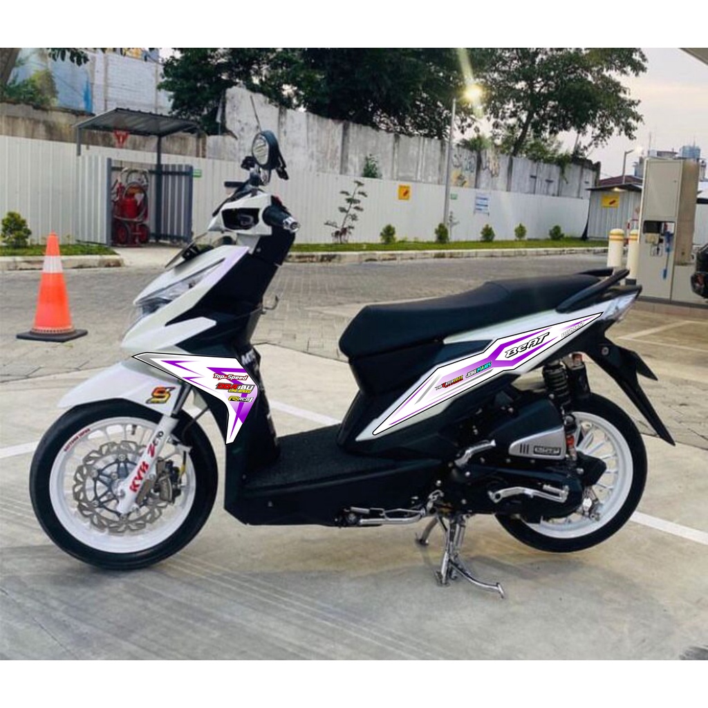 COD / VARIASI STRIPING STICKER HONDA BEAT ESP/NEW STIKER VARIASI MOTIF RACING PUTIH UNGU TERBARU