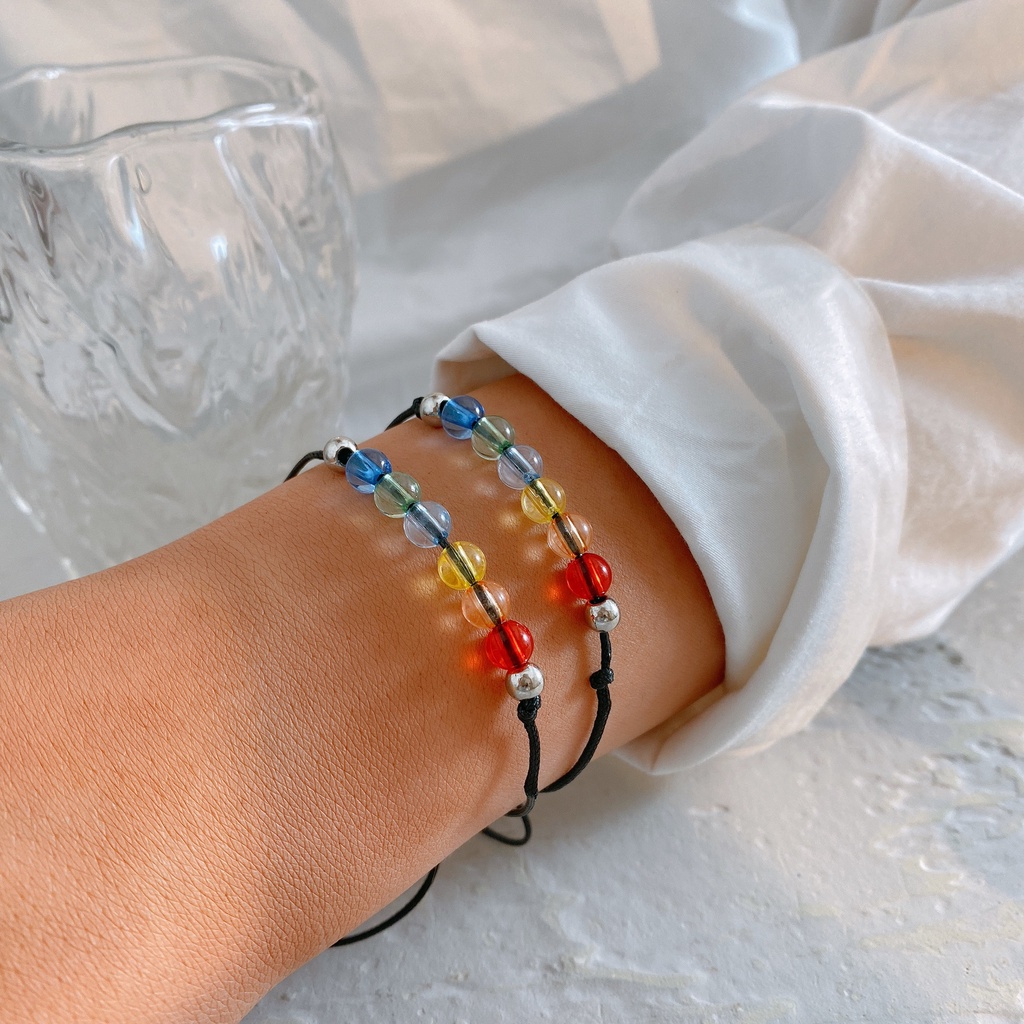 YEEZII 4pcs / set Gelang Manik-Manik Warna-Warni Pelangi Untuk Wanita