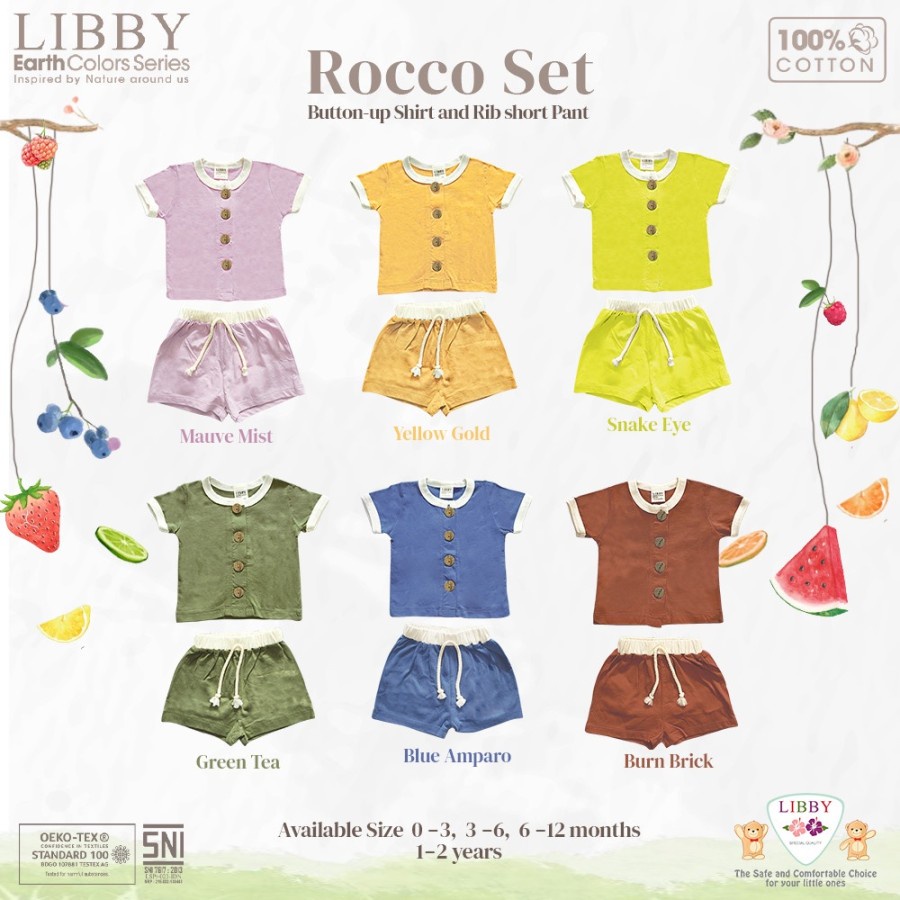 LIBBY EARTH ROCCO SET PENDEK / ROCCO SET PANJANG Setelan Baju Pendek Kancing Depan + Celana Pendek