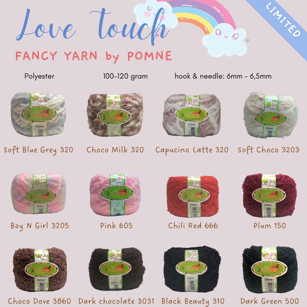 POMNE - LOVE TOUCH (FANCY YARN) Benang rajut unik crochet knit yarn edging super soft fuzzy lace thick yarn