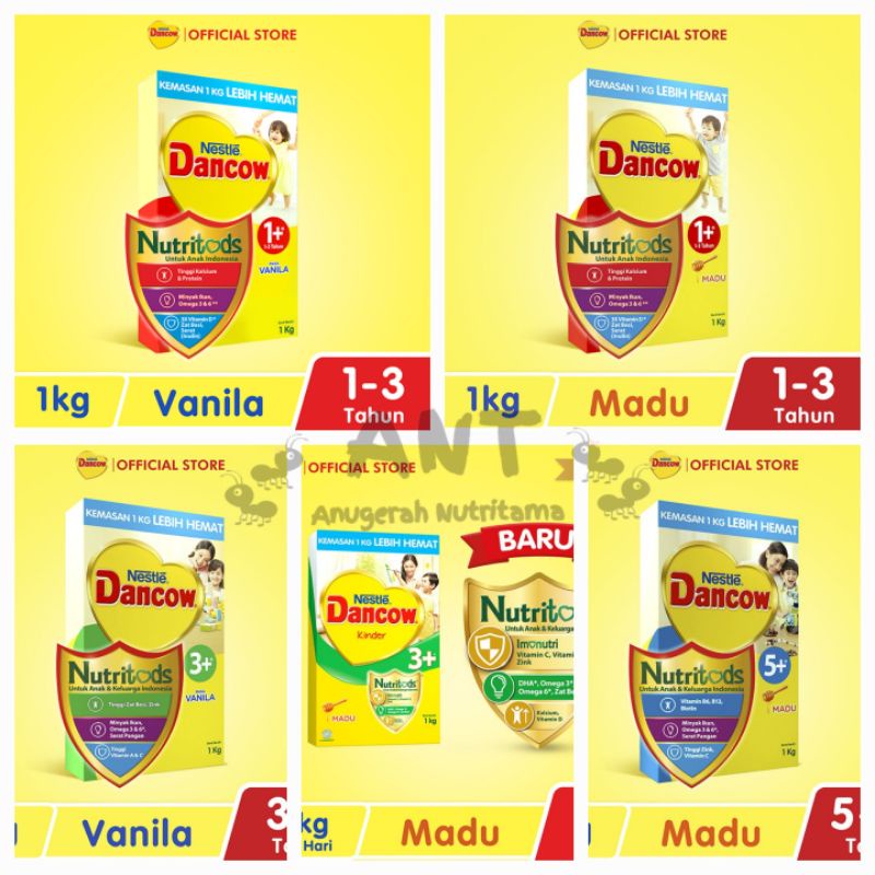 Nestle Dancow Nutritods 1kg 1+ (1-3Tahun) / 3+ (3-5Tahun) / 5+ Vanila Madu