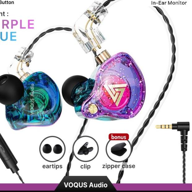 Earphone QKZ AK6 Pro Mic Bass In Ear Monitor Headset Detachable IEM - Ungu-Biru