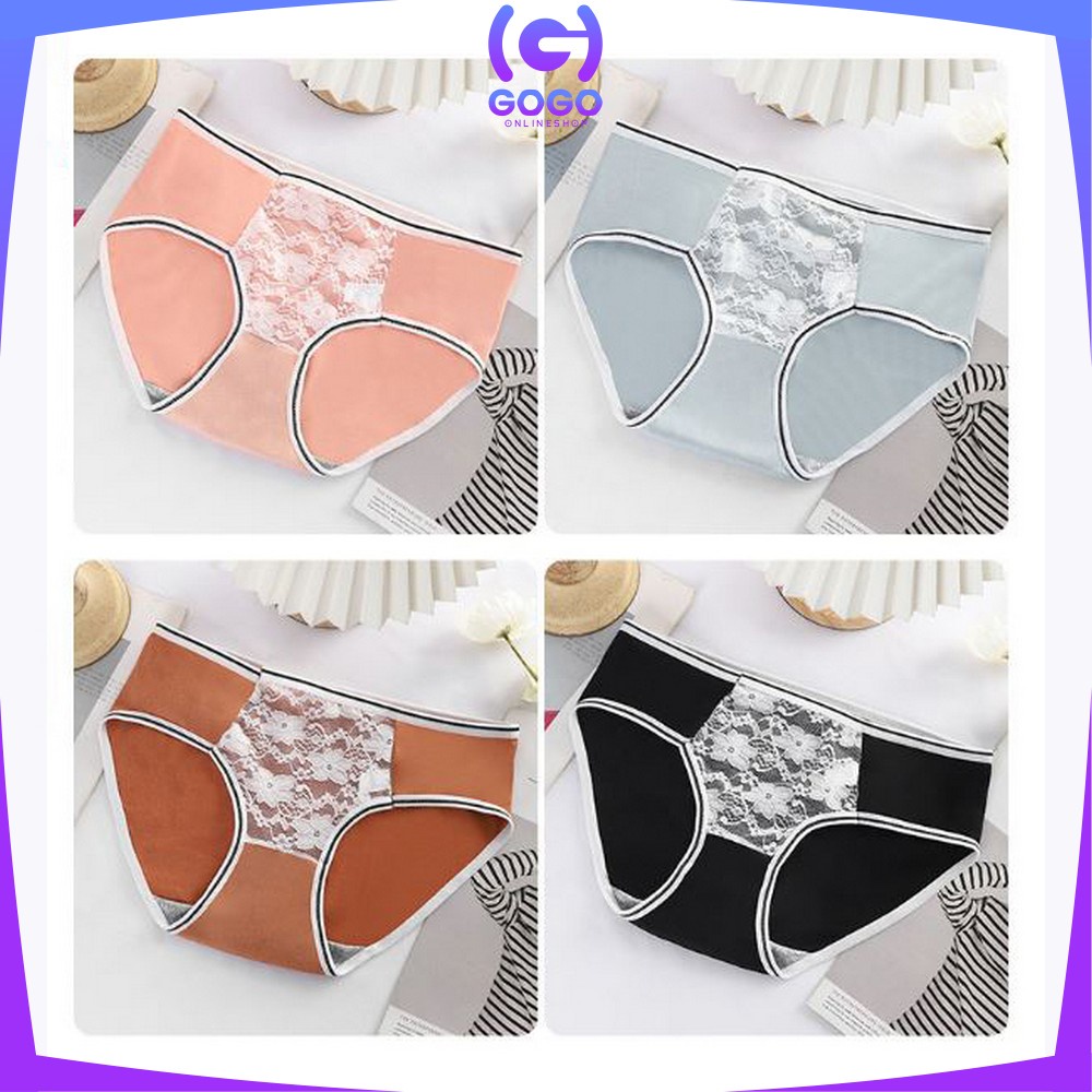 GOGO-P129 Celana Dalam List Garis Renda Bunga / Kolor Wanita Dewasa / Undies Wanita Import Motif Polos