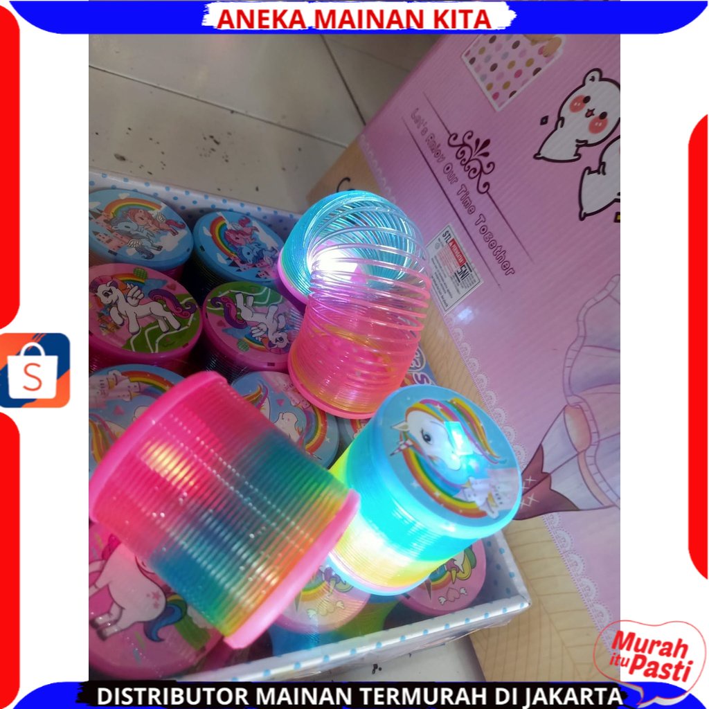 Mainan Anak Per Pegas Pelangi Jumbo Rainbow Spring Slinky Magic Warna Pelangi Ada Lampu