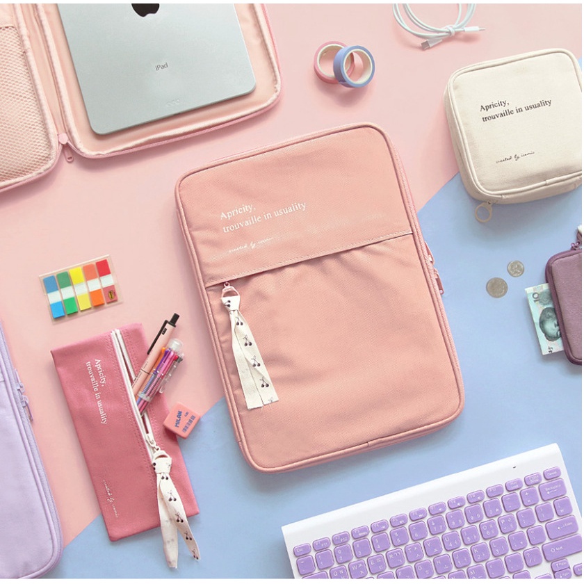 Sleeve Pouch Sarung Tas Ipad Tab Tablet Laptop Macbook Air Pro Asus Acer Lenovo HP Huawei 11 12 13 14 inch Motif Polos Warna Ungu Lilac Purple Pink Green Hijau Biru Blue Hitam Black Cute Murah Korean Model Banyak Ruang Slot Stationary Organizer