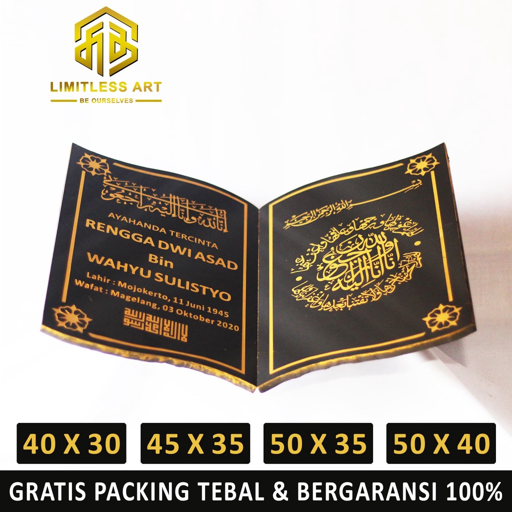 Tulisan Prasasti Nama Papan Batu Nisan Buku Granit Ukir Kijing Makam Kuburan Maesan Model Bentuk Buk