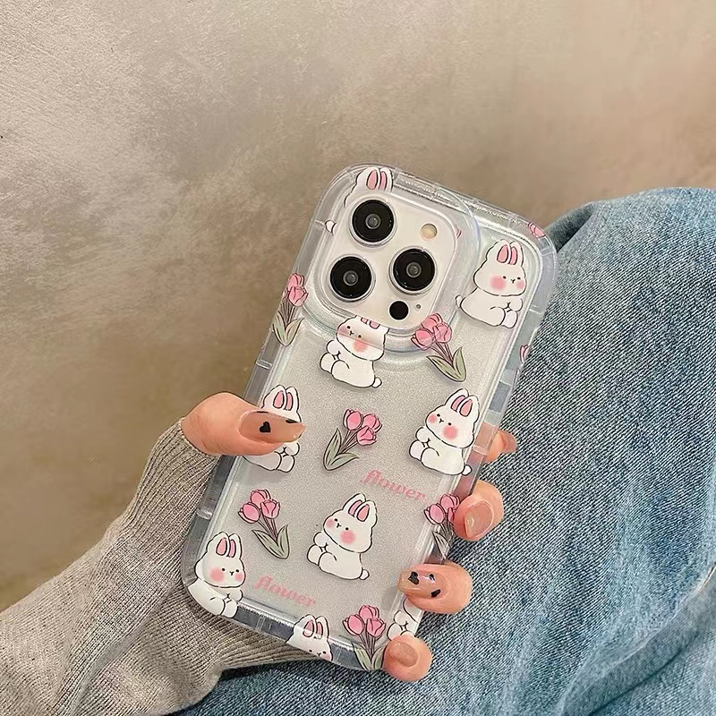 Soft Case Silikon TPU Transparan Motif Beruang / Kelinci Untuk IPhone 14 12 13 11 Pro XS Max 6 6S 7 8 Plus X XR