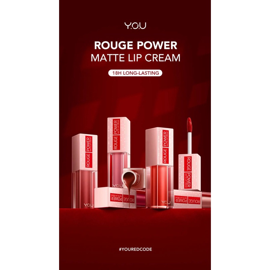 YOU Rouge Power Matte Lip Cream Lipstik Y.O.U Matte Finish - Tahan Lama