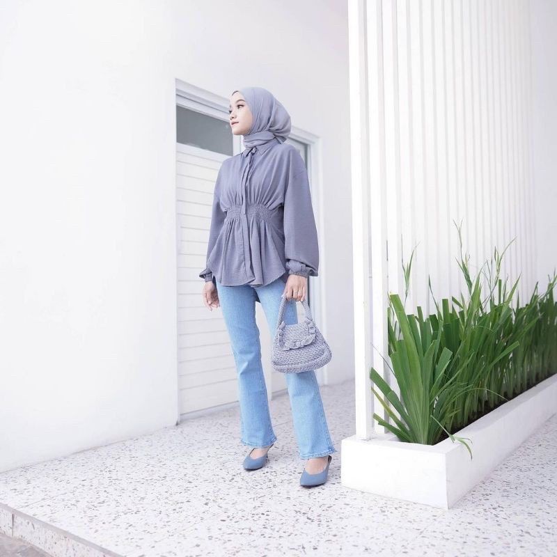 Verby Blouse Wanita Polos Crincle Airflow