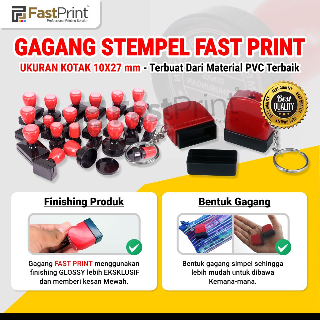 Gagang Stempel Flash Warna Model Gantungan Kunci Kotak 10 x 27 MM