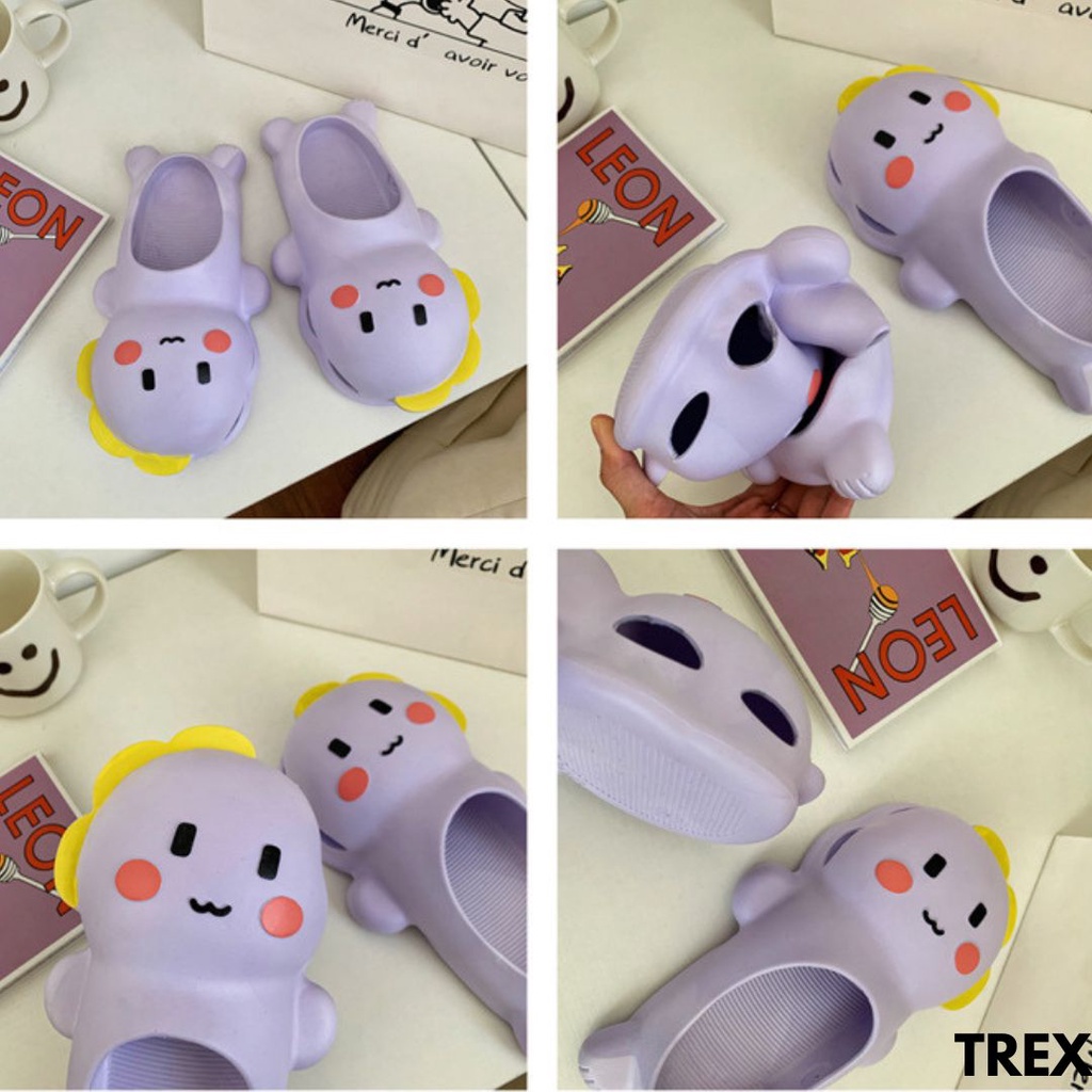 SANDAL SELOP WANITA DESAIN CARTOON DINO IMUT LUCU NYAMAN DIPAKAI ADEM BAHAN RUBBER IMPORT TREX