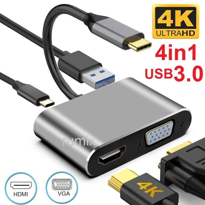 USB TYPE C TO HUB PD TYPE C HDMI VGA USB3.0 CONVERTER ADAPTER USB C