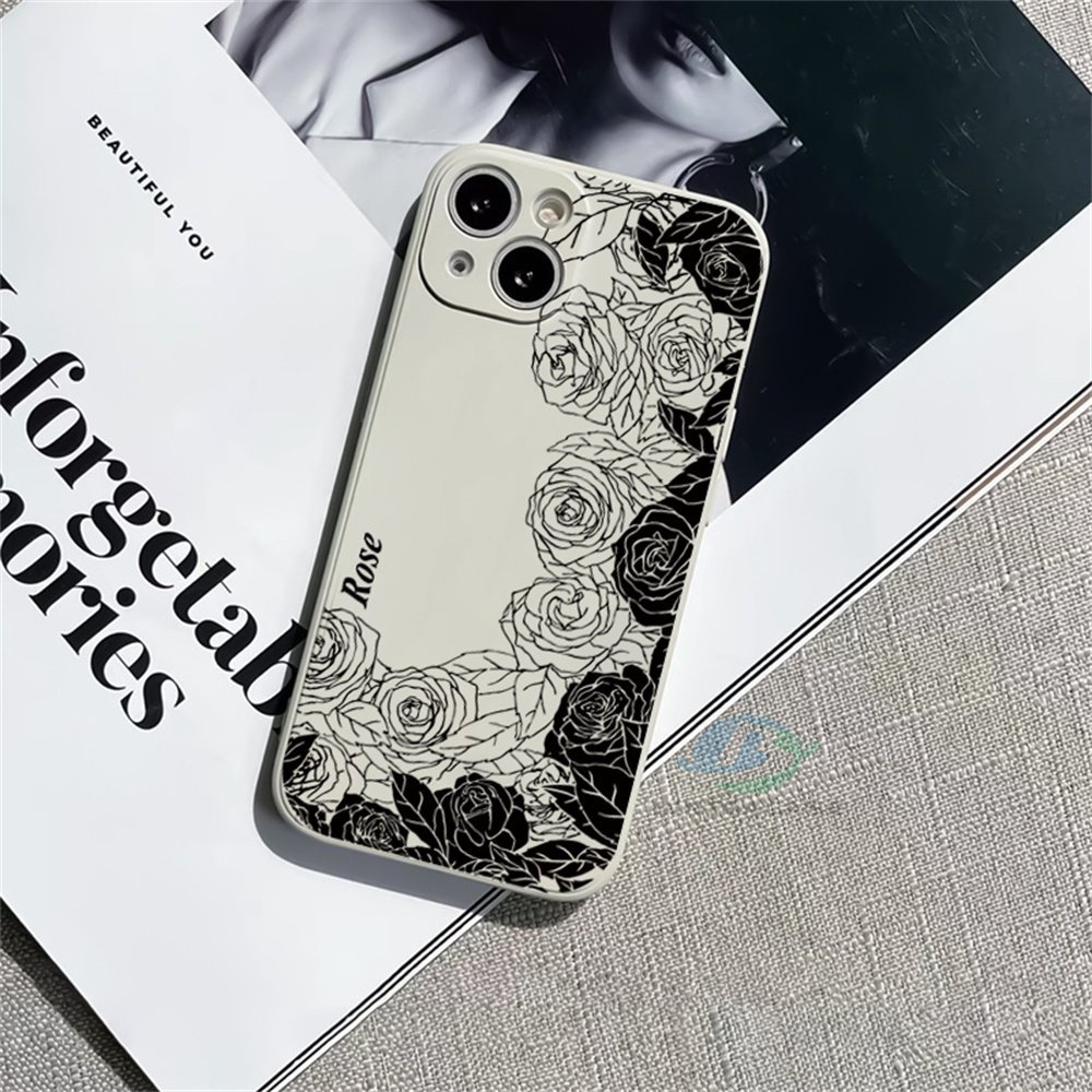 Soft Case Silikon Motif Mawar Hitam Putih Untuk IPhone 14 Pro Max 13pro 11 IPhone12 6 6S 7 8 Plus SE 2020