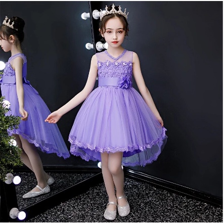 Gaun Anak -Gaun Gadis Bunga Trailing Putih/Biru/Ungu Gaun Pesta Ulang Tahun Gaun Pengantin Anak-anak